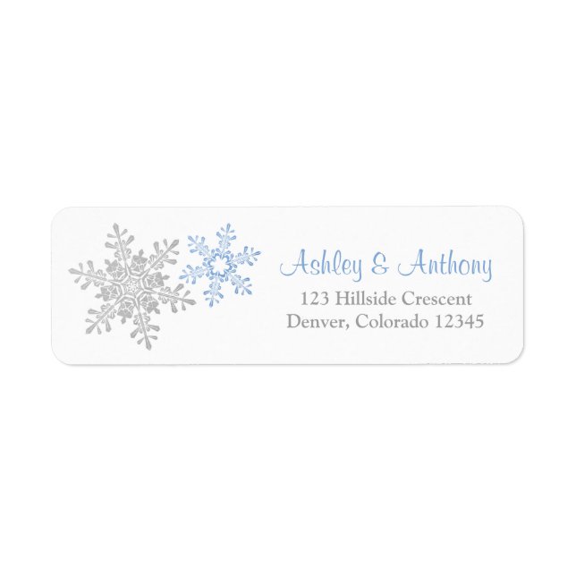 Blue Silver Snowflake Winter Wedding Address (Front)