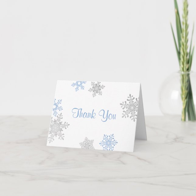 Blue Silver Snowflake Winter Wedding Thank You (Front)