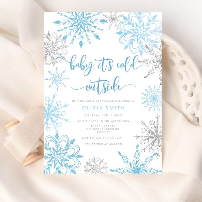 Blue silver snowflakes baby shower  invitation (Creator Uploaded)