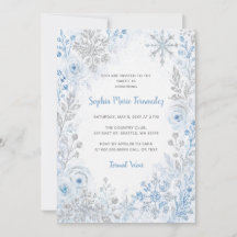 Blue Silver Snowflakes Floral Winter Sweet 16