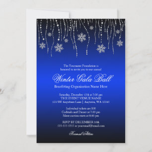 Blue Silver Snowflakes Gala Ball Invitations