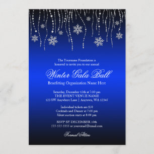 Blue Silver Snowflakes Gala Ball Invitations