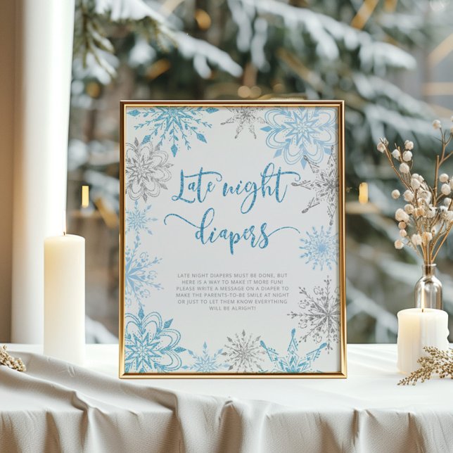 Blue silver snowflakes Late night diapers Poster (Creator Uploaded)