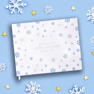 Blue Silver Snowflakes Winter Boy Baby Shower Guest Book