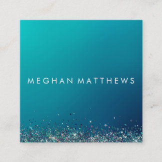 Blue Silver Sparkle Beauty Stylist Makeup Artist Square Business Card