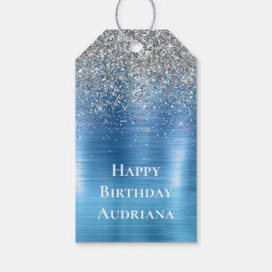 Blue Silver Sparkle Glitter personalised Gift Tags