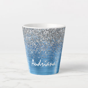 Blue Silver Sparkle Glitter personalised Latte Mug