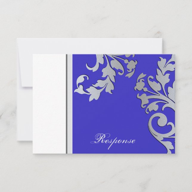 Blue & Silver Sparkle Wedding Response RSVP (Front)