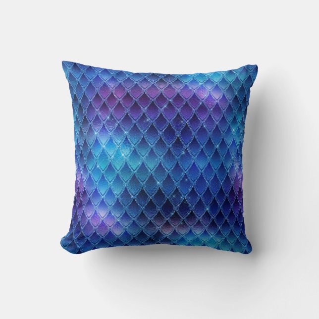 Blue & Silver Sparkles Dragon Scales Cushion (Front)