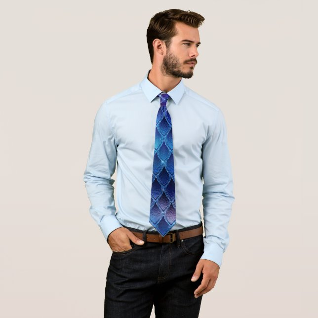 Blue & Silver Sparkles Dragon Scales Tie (In Situ)