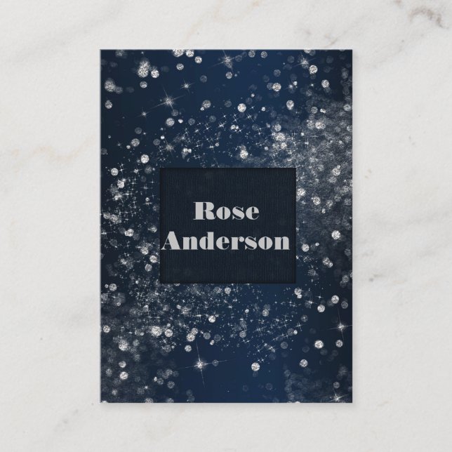 Blue Silver Sparkling Lights Glam Sparkle Glitter Business Card (Front)