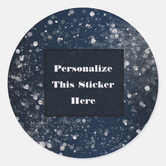 Blue Silver Sparkling Lights Glam Sparkle Glitter Classic Round Sticker (Front)