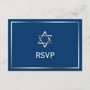Blue Silver Star of David Bar Mitzvah RSVP Card
