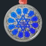 Blue & Silver  Star Of David Hanukkah Metal Tree Decoration<br><div class="desc">*Customise with your choice of background colour.</div>