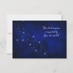 Blue Silver Star Wedding RSVP Card