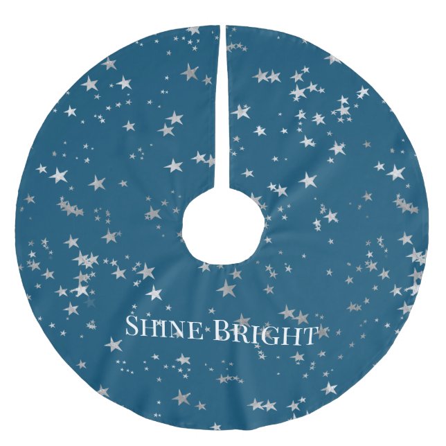 Blue Silver Stars Brushed Polyester Tree Skirt (Front)