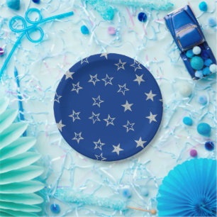 Blue silver stars paper plate