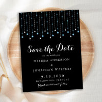Blue Silver Stars String Lights Save The Date