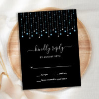 Blue Silver Stars String Lights Wedding RSVP