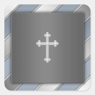 Blue Silver Stripe Cross Christian Envelope Seal