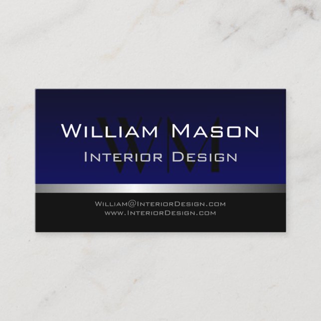 Blue & Silver Stripe Professional Business Card (Front)