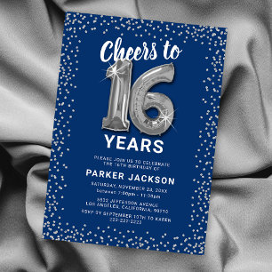 Blue & Silver Sweet 16 Invitation