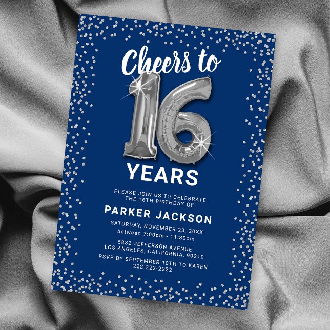 Blue & Silver Sweet 16 Invitation (Creator Uploaded)