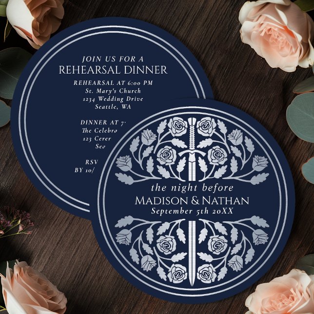 Blue Silver Sword Royal Wedding Rehearsal Invitation (Creator Uploaded)