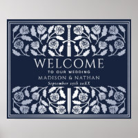 Blue Silver Sword Royal Wedding Welcome Sign