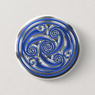 Blue Silver Triskel 6 Cm Round Badge