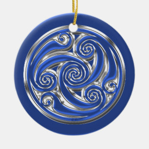 Blue Silver Triskel Ceramic Tree Decoration