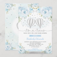 Blue Silver Twin Boys Hot Air Balloon Baby Shower