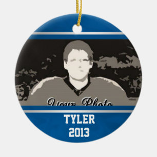 Blue Silver Varsity Class of Photo Ceramic Tree Decoration