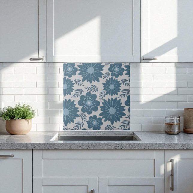 Blue Silver Watercolor Floral  Tile (Creator Uploaded)