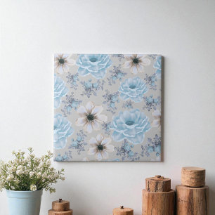 Blue Silver Watercolor Floral  Tile