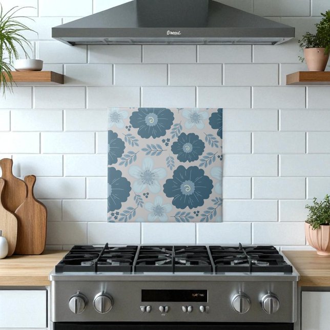 Blue Silver Watercolor Floral  Tile (Creator Uploaded)