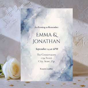 Blue & Silver Watercolor Wedding Invitation
