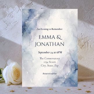 Blue & Silver Watercolor Wedding Invitation