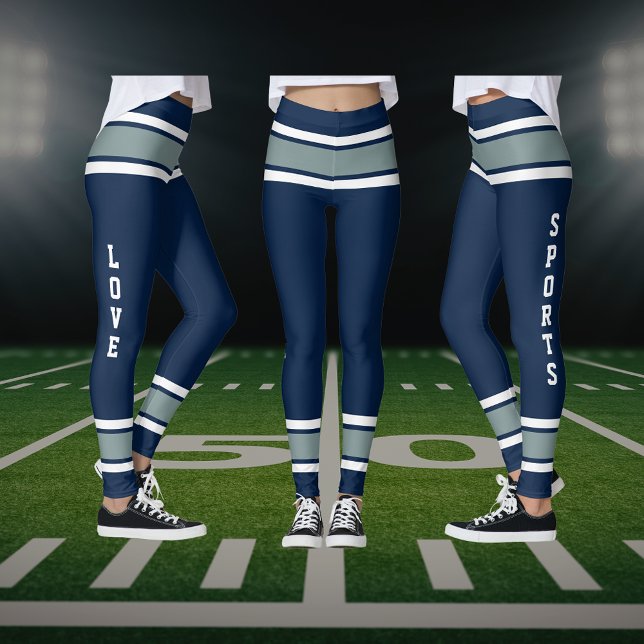 Blue Silver White Team Jersey Colours Love Sports Leggings (Blue Silver White Team Jersey Colors Love Sports Leggings)