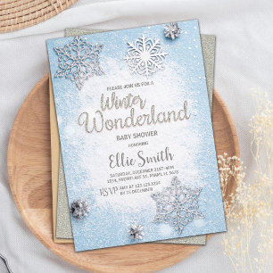 Blue Silver Winter Baby Shower Invitations