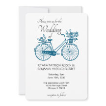 Blue Simple Bicycle Wedding Invitation