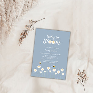 Blue Simple Boho Daisy Floral Baby In Bloom Shower Invitation