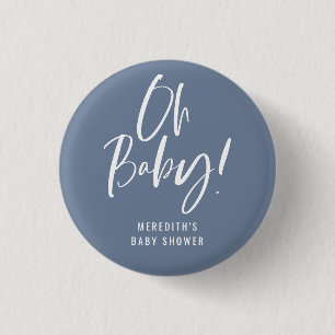 Blue Simple Calligraphy Gender Neutral Baby Shower 3 Cm Round Badge