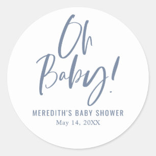 Blue Simple Calligraphy Gender Neutral Baby Shower Classic Round Sticker
