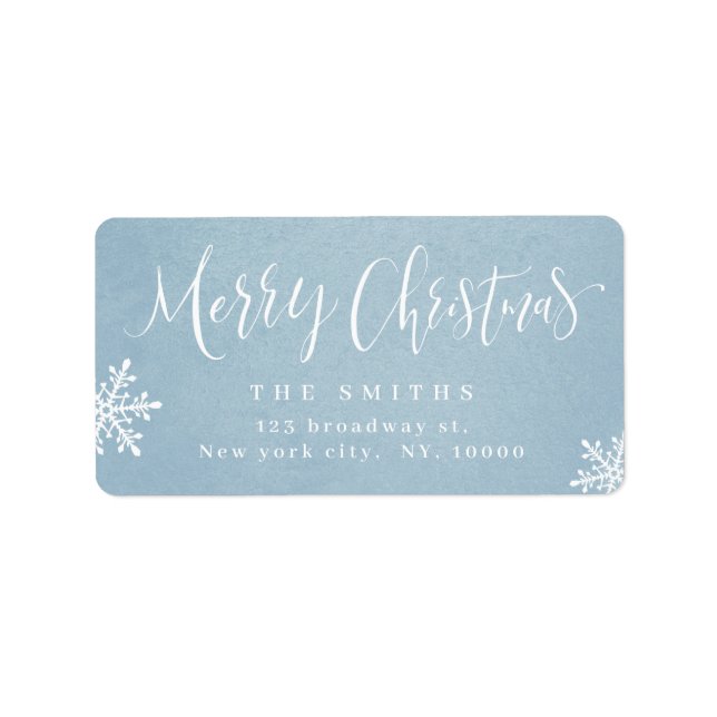 Blue Simple Calligraphy Merry Christmas Address Label (Front)