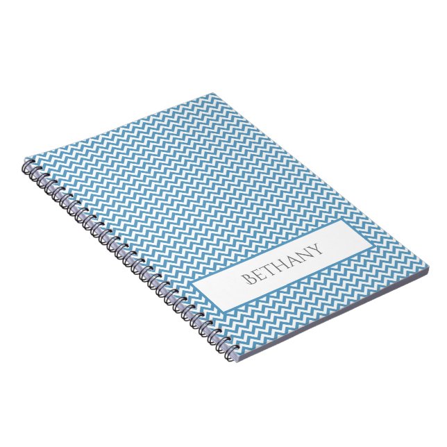 Blue Simple Chevron Personalised Notebook (Right Side)