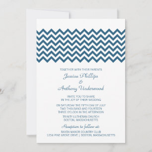 Blue Simple Chevron Wedding Invite