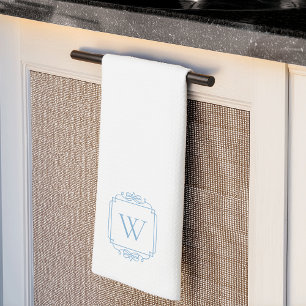 Blue   Simple Classic Frame Monogram Tea Towel