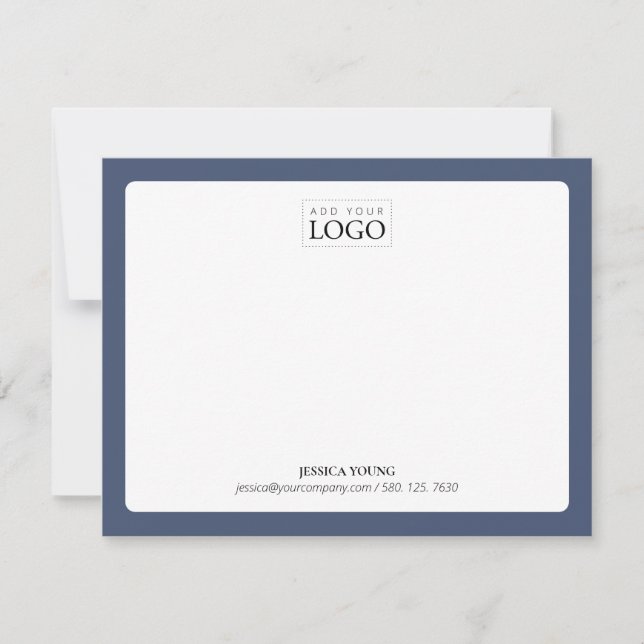 Blue | Simple Colour Logo Business Note Card (Front)