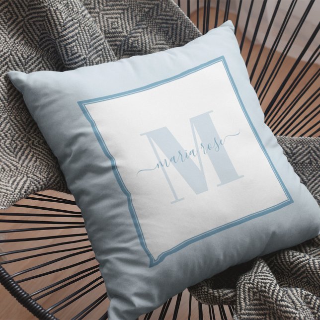 Blue Simple Custom Monogram Name Cushion (Blue monogram throw pillow)